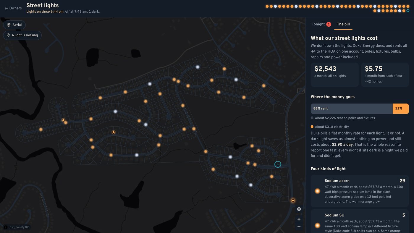 The bill tab: about 88 percent of the street light bill is rent on poles and fixtures, about 12 percent is electricity