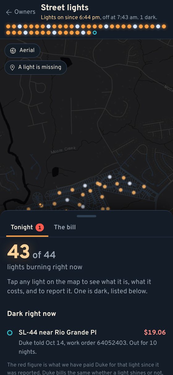 The street light map on an iPhone